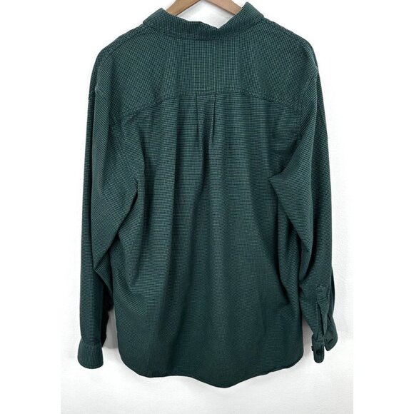 LL Bean Traditional Fit Button Up Shirt Mens Large Reg Green Houndstooth Pocket - Picture 3 of 6